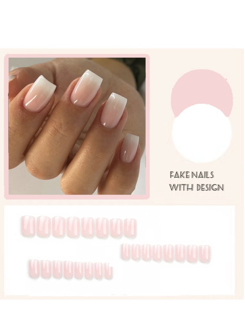 JOSQUEWNN French Tip Press on Nails,Classic French Ombre Manicure False Nails, Rectangular Nail Shape,24Pcs,Fake Acrylic Nails With Glue Kit. - Image 2