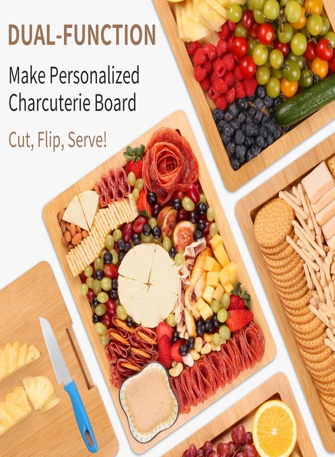 CAWIU Charcuterie Board with Lid and Handle - Portable Travel Design Bamboo Cheese Board Set with 4 Cheese Tools, Gift for Housewarming, Weddings, Picnics (1 Compartment, White) - Image 4