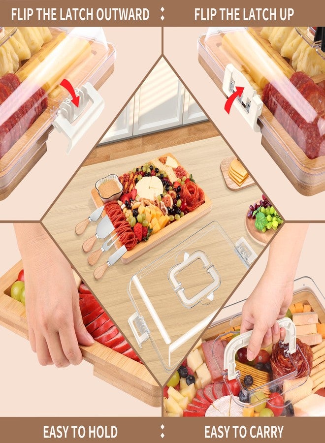 CAWIU Charcuterie Board with Lid and Handle - Portable Travel Design Bamboo Cheese Board Set with 4 Cheese Tools, Gift for Housewarming, Weddings, Picnics (1 Compartment, White) - Image 2
