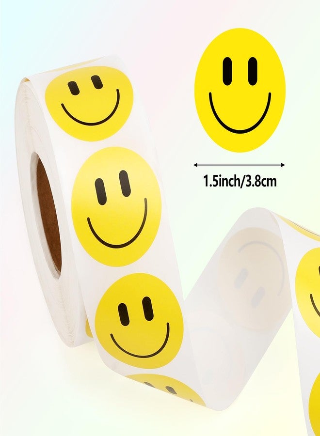 Wercokt 1000 PCS Smiling Stickers, 1.5 Inch, Yellow Happy Face Paper Stickers, 1 Roll for Teachers, Parties, Rewards, Kids - Image 2