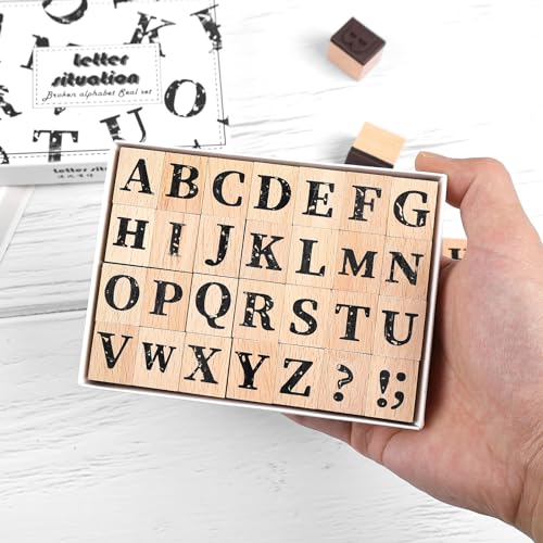 Dizdkizd 28-Piece Capital Letter Stamps, Cute Alphabet Rubber Stamp Set, Wooden Rubber Stamps Journaling Stamps Crafting Stamp for Scrapbooking, Envelope, Card Making - Image 1