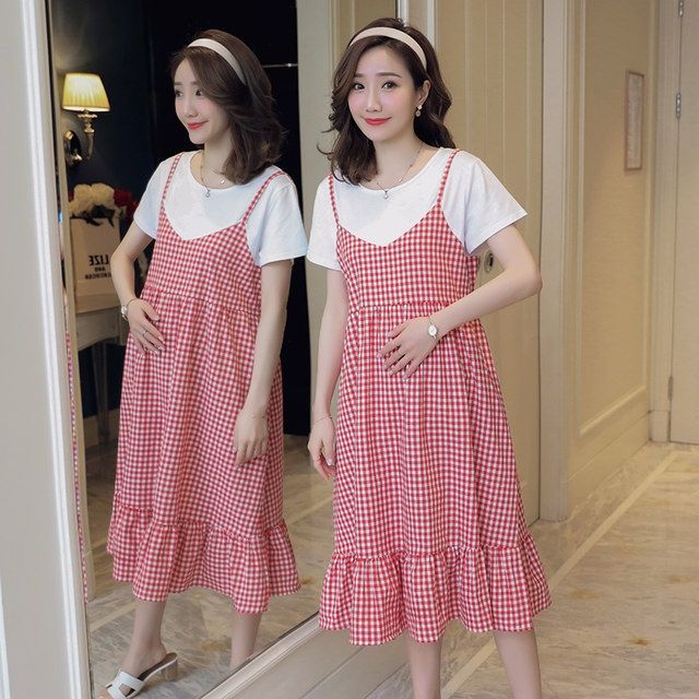 Maternity Fashion Loose Plus Size Dress Red plaid (premium version) 