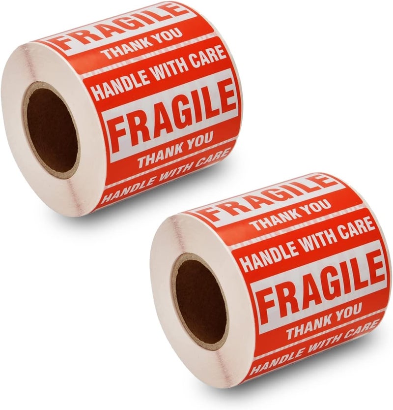 SJPACK 1000 Fragile Stickers 2 Rolls 2'' x 3'' Fragile - Handle with Care - Thank You Shipping Labels Stickers (500 Labels/Roll) - Image 1