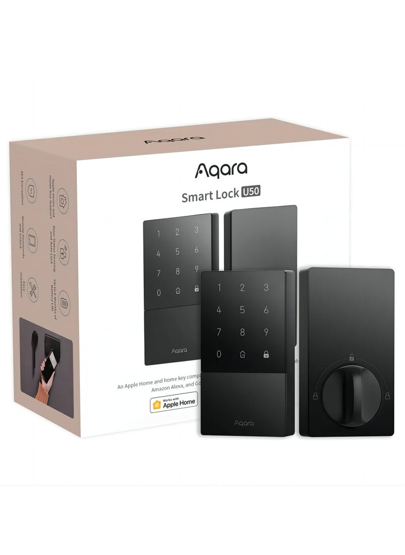 Aqara - Smart Lock U50,Keyless Entry Door Lock with Apple Home Key,App Remote Control, Support Apple HomeKit,Matter,Google Home,Alexa, IFTTT,Global version-Black - Image 1