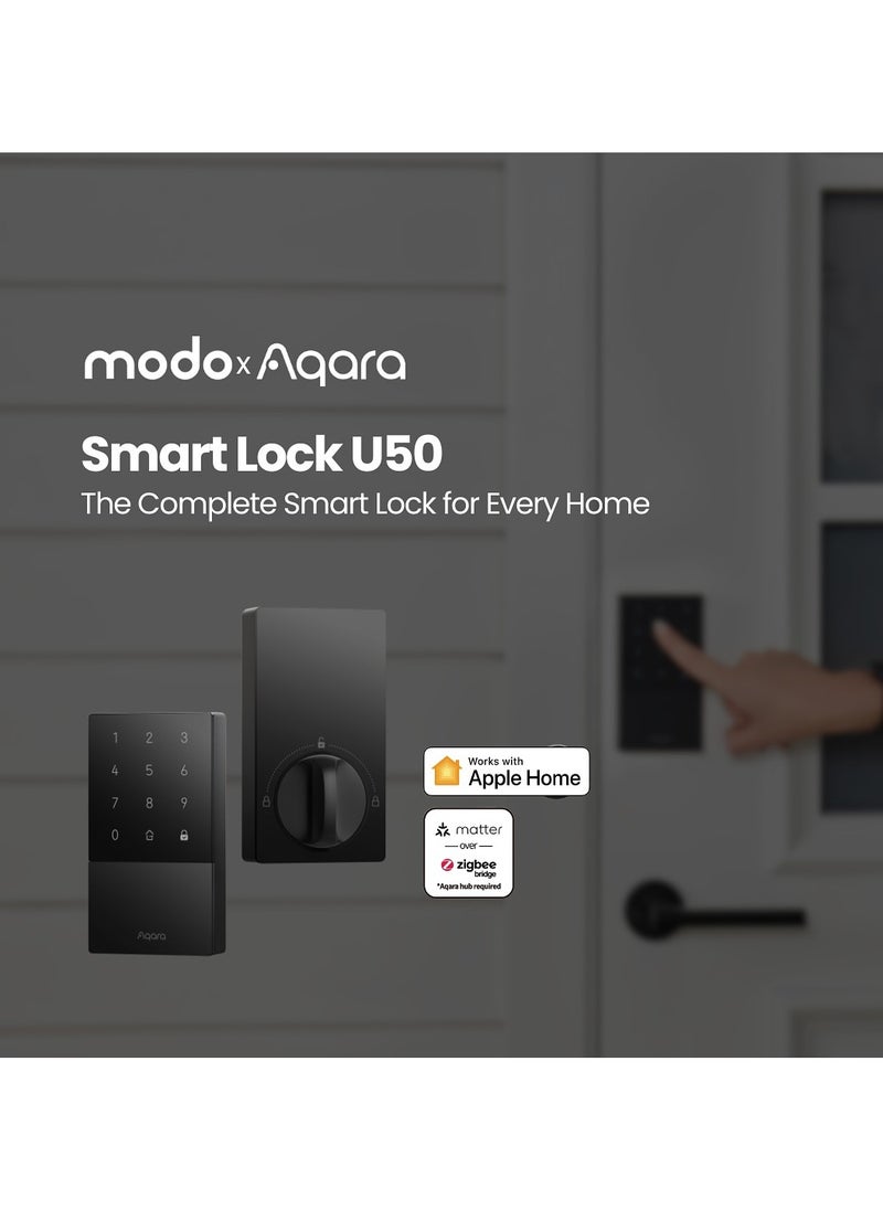 Aqara - Smart Lock U50,Keyless Entry Door Lock with Apple Home Key,App Remote Control, Support Apple HomeKit,Matter,Google Home,Alexa, IFTTT,Global version-Black - Image 1