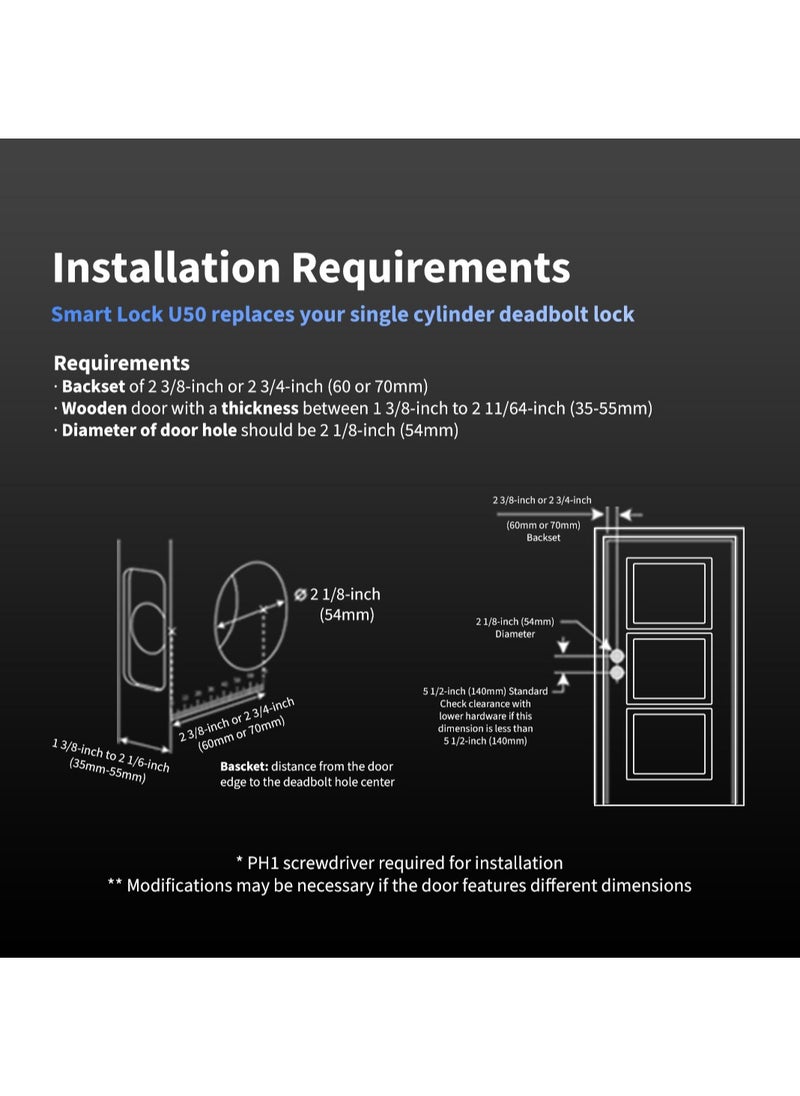 Aqara - Smart Lock U50,Keyless Entry Door Lock with Apple Home Key,App Remote Control, Support Apple HomeKit,Matter,Google Home,Alexa, IFTTT,Global version-Black - Image 1