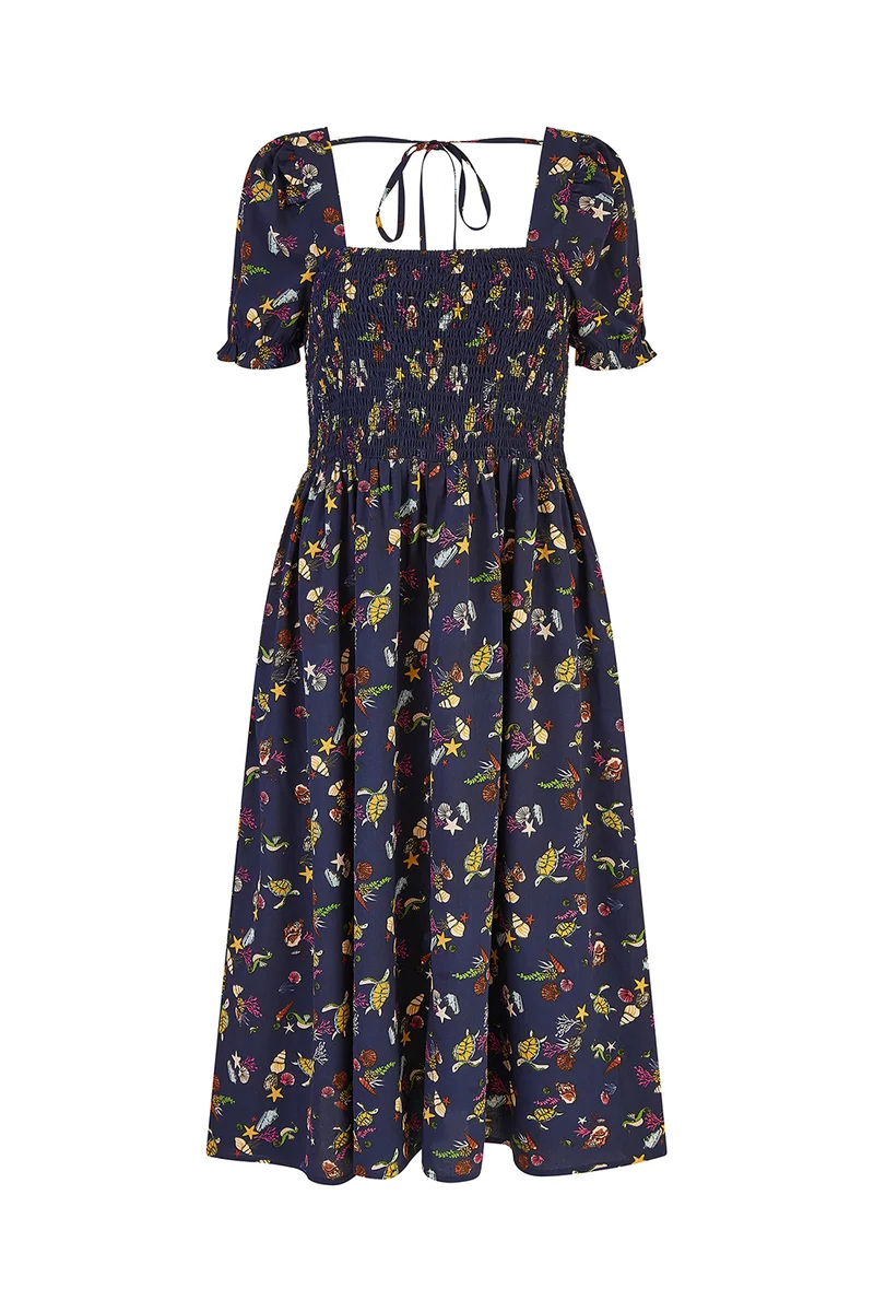 Yumi Printed Smocked Bodice Dress