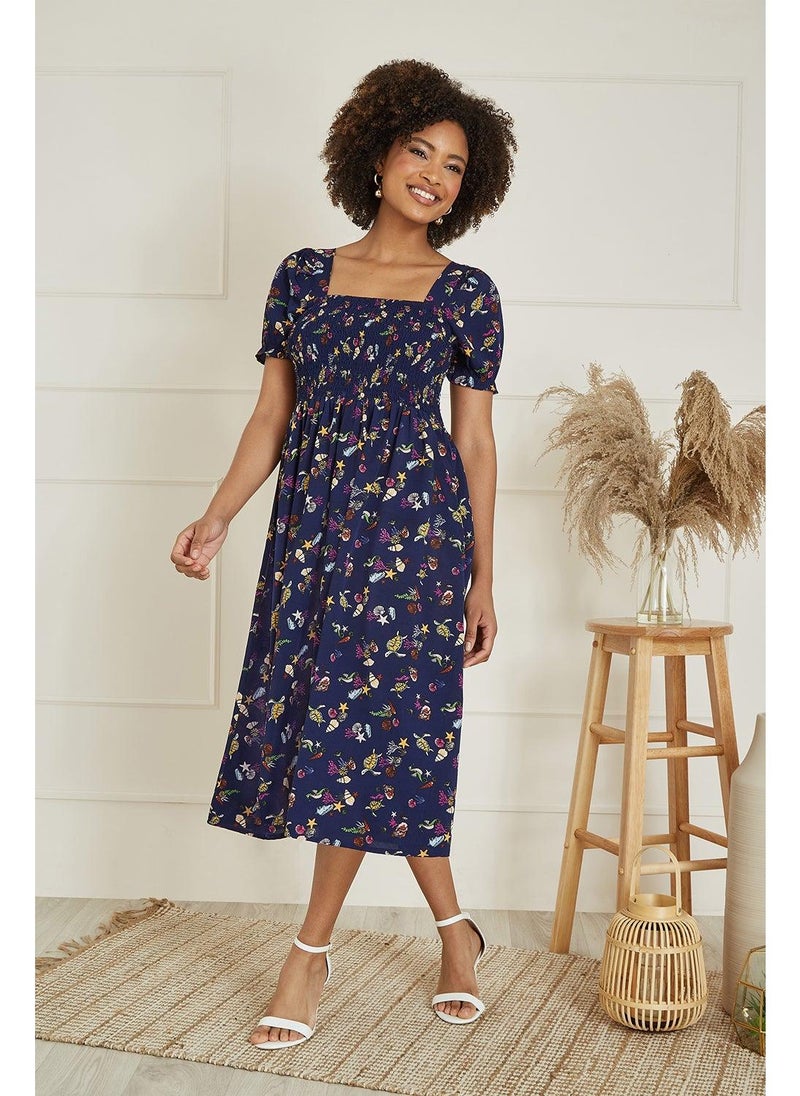 يامي فستان مطبوع بياقة سموك - Image 1