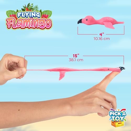 PICK A TOY 36 Pcs Flamingo Party Favors Toys for Kids, Bird Shooter Game Finger Flicker, Tropical Themed Decorations, Treasure Chest for Kids Prizes, Flying Chicken Slingshot - Image 3