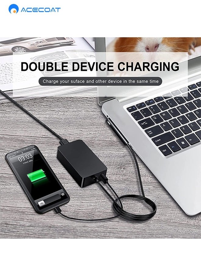ACECOAT - PD 65W Universal Microsoft Surface Fast Charging Charger Adapter with Magnetic Interface, Smart Indicator Light and USB Port-Laptop Charging Station with UK Power Cord for Surface Pro 3/4/5/6/7, Black - Image 1