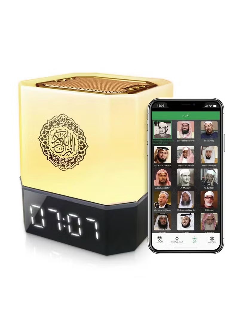 Equantu QB303 Portable Quran Speaker with Remote Control and APP Control, Multicolor Changing Azan Bluetooth Speaker, Night Light MP3 Music Player, 16 Reciters and 16 Translations With Digital Time Display - Image 1