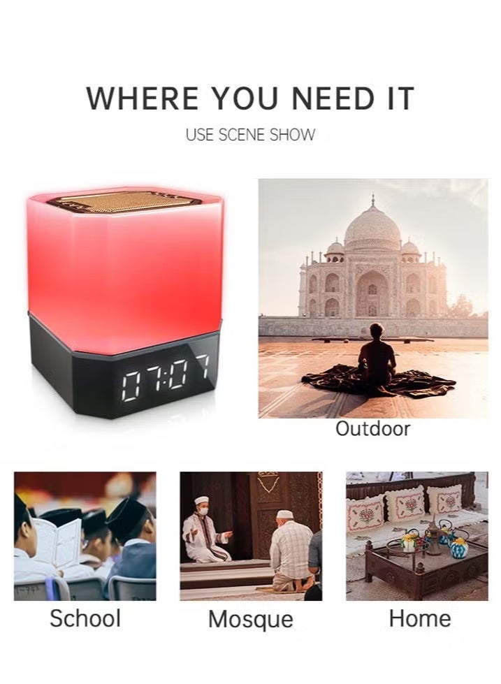 Equantu QB303 Portable Quran Speaker with Remote Control and APP Control, Multicolor Changing Azan Bluetooth Speaker, Night Light MP3 Music Player, 16 Reciters and 16 Translations With Digital Time Display - Image 4