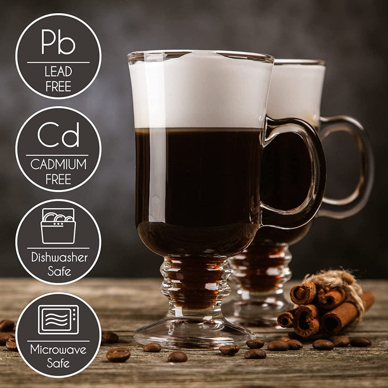 KELVEE Irish Glass Coffee Mugs Latte Cups Set of 2 Cappuccino and Hot Chocolate Mugs with Handle Clear Glass Mugs for Hot Beverages 300ML - Image 4