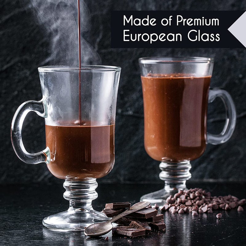 KELVEE Irish Glass Coffee Mugs Latte Cups Set of 2 Cappuccino and Hot Chocolate Mugs with Handle Clear Glass Mugs for Hot Beverages 300ML - Image 2