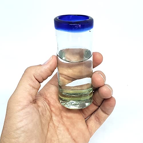 MexHandcraft Cobalt Blue Rim 2 oz Tequila Shot Glasses (set of 6), Recycled Glass, Lead-free, Toxin-Free (Shot) - Image 4