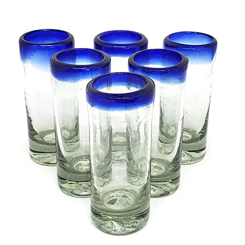 MexHandcraft Cobalt Blue Rim 2 oz Tequila Shot Glasses (set of 6), Recycled Glass, Lead-free, Toxin-Free (Shot) - Image 1