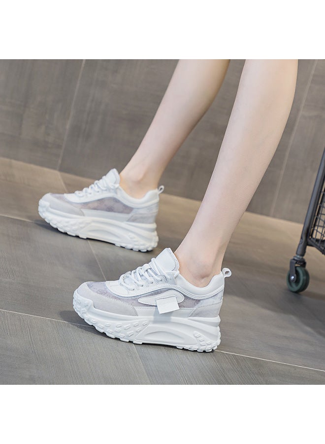 Special Canvas Dad Shoes For Women  Spring New Casual Shoes French Style Round Toe Thick Sole Height-increasing Casual Sports Shoes