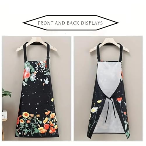 DARSHANAM WORLD Apron for Women with Pockets, Adjustable Waterproof Floral Chef Aprons for Kitchen, Gardening, Cooking, BBQ or Baking,Dusting, Home. (BLACK) - Image 5