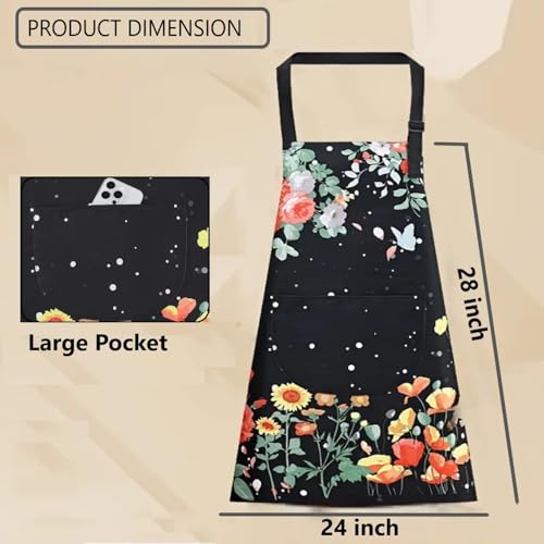 DARSHANAM WORLD Apron for Women with Pockets, Adjustable Waterproof Floral Chef Aprons for Kitchen, Gardening, Cooking, BBQ or Baking,Dusting, Home. (BLACK) - Image 2