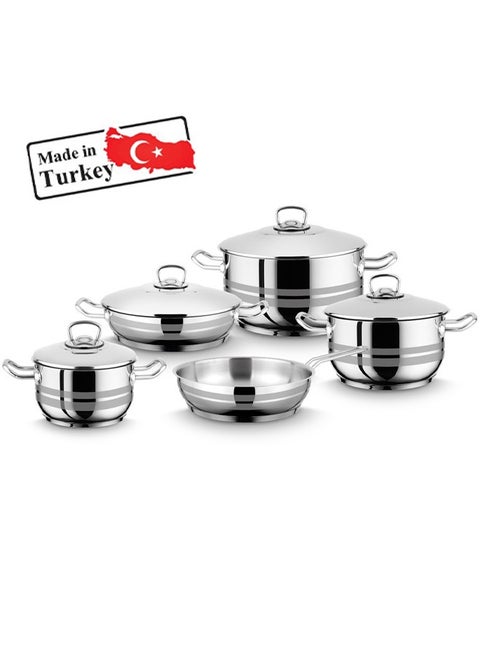 9 Piece Cookware Set Stainless Steel 18/10 Turkey Made Silver