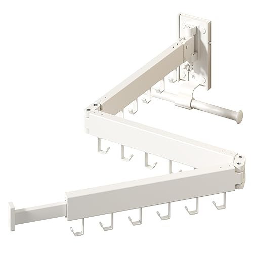 HEILAIYI Wall Mounted Clothes Hanger,Clothes Drying Rack,Laundry Drying Rack,Clothes Rack Wall Mount,Drying Rack Clothing,Retractable,Collapsible,can Fold Upward & Left & Right (Upgrade-White) - Image 1