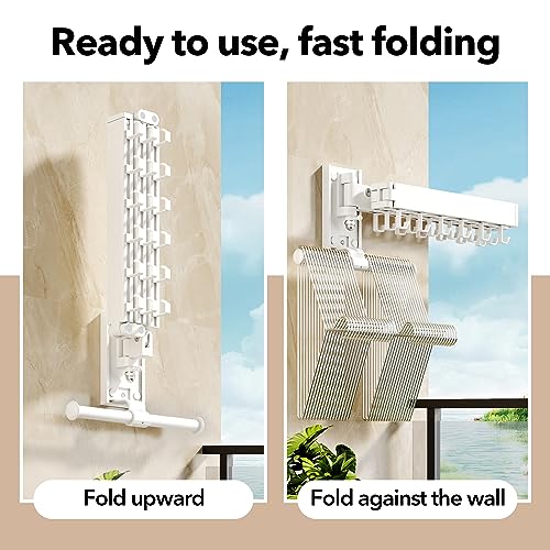HEILAIYI Wall Mounted Clothes Hanger,Clothes Drying Rack,Laundry Drying Rack,Clothes Rack Wall Mount,Drying Rack Clothing,Retractable,Collapsible,can Fold Upward & Left & Right (Upgrade-White) - Image 2