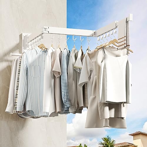 HEILAIYI Wall Mounted Clothes Hanger,Clothes Drying Rack,Laundry Drying Rack,Clothes Rack Wall Mount,Drying Rack Clothing,Retractable,Collapsible,can Fold Upward & Left & Right (Upgrade-White) - Image 4