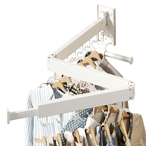 HEILAIYI Wall Mounted Clothes Hanger,Clothes Drying Rack,Laundry Drying Rack,Clothes Rack Wall Mount,Drying Rack Clothing,Retractable,Collapsible,can Fold Upward & Left & Right (Upgrade-White) - Image 3