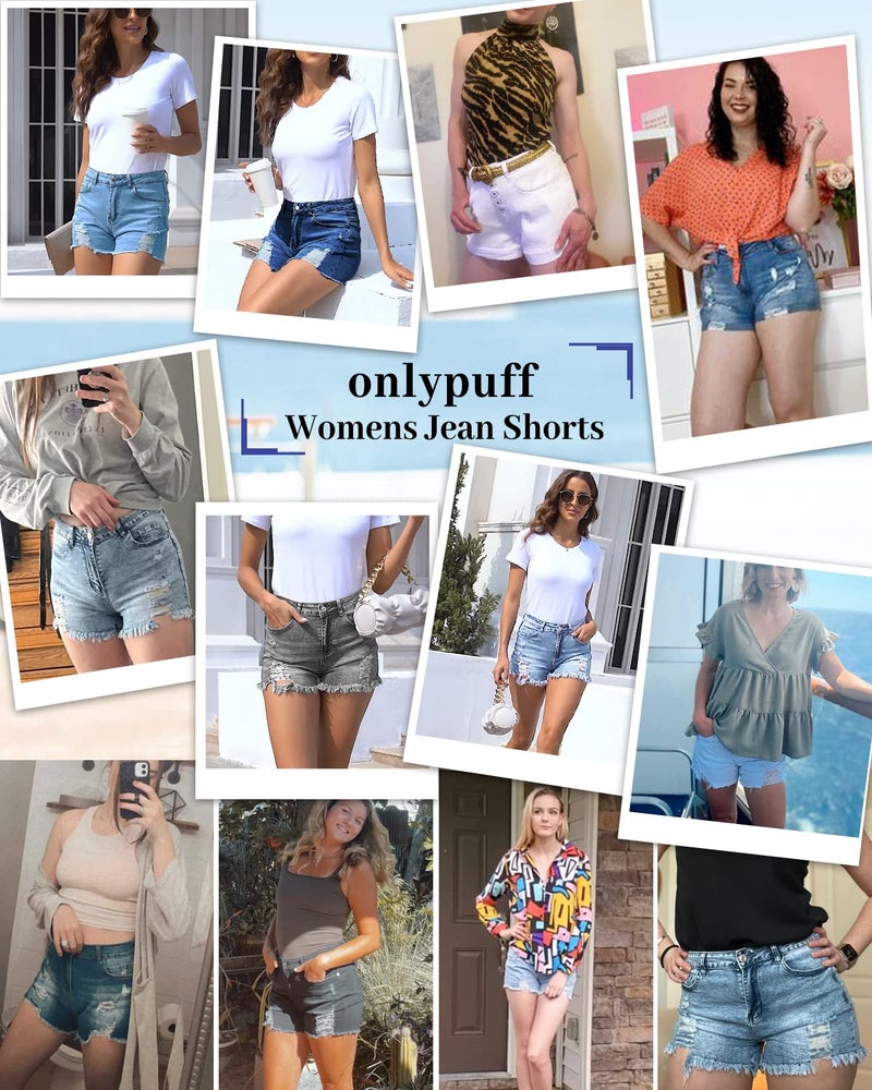 onlypuff Denim Shorts for Women Summer Blue Jean Shorts High Waisted Denim Shorts Distressed Ripped Jean Shorts Mid Rise M - Image 5