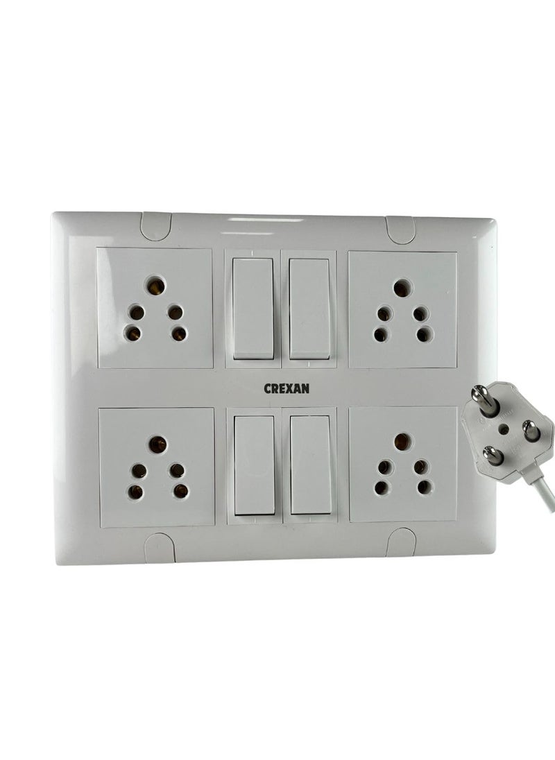 CREXAN Crexan Extension Board 240 Volts 3 Pin 6 Amp1500 Wattage with 6 Amp Socket 4nos 6 Amp Switch 4 nos and 6 Amps Small Plug 25 Sqmm 3 Core White Copper Wire 1500 Watts 6A Small Plug 4 Meter  - Image 1