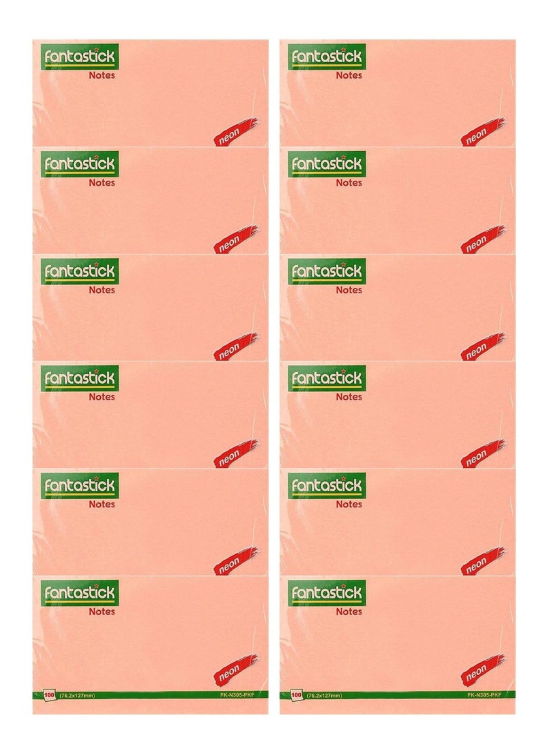 Fantastick 12-Piece Sticky Notes 3x5 Inch Size Pink - Image 1
