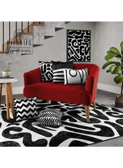 Modern Black & White Abstract Centerpiece Rug, Fabric, Rectangle