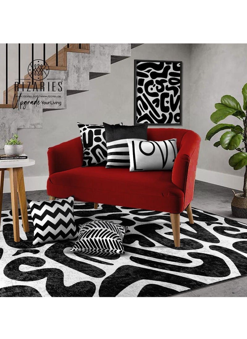RIZARIES - Modern Black & White Abstract Centerpiece Rug, Fabric, Rectangle - Image 1