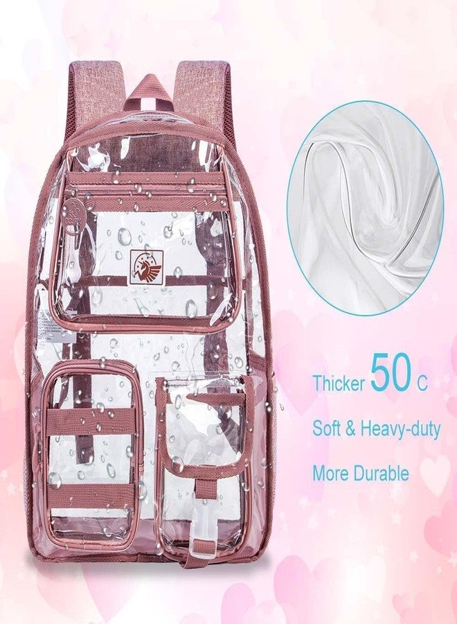 CCJPX Clear Backpack, Heavy Duty Transparent Bookbag for Girls Women, Cute School See Through Backpacks for Teens Elementary - Pink - Image 4