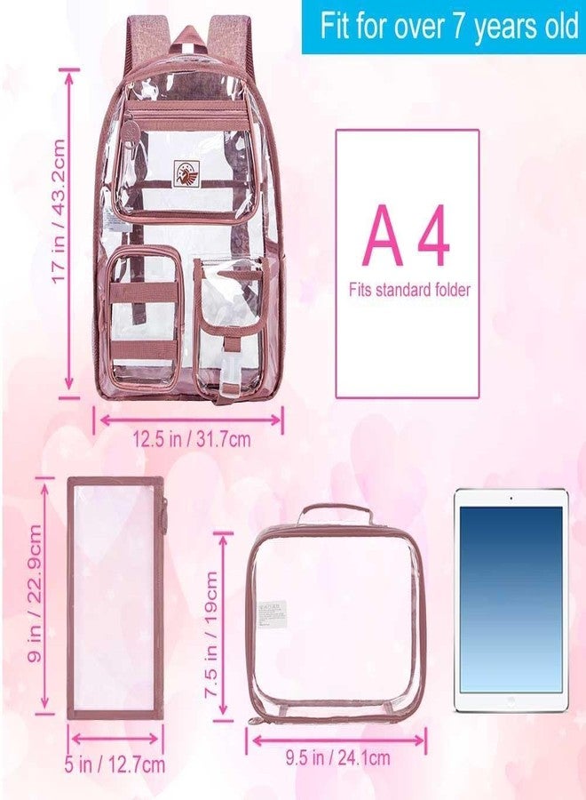 CCJPX Clear Backpack, Heavy Duty Transparent Bookbag for Girls Women, Cute School See Through Backpacks for Teens Elementary - Pink - Image 3