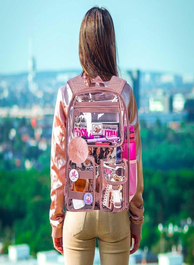 CCJPX Clear Backpack, Heavy Duty Transparent Bookbag for Girls Women, Cute School See Through Backpacks for Teens Elementary - Pink - Image 2