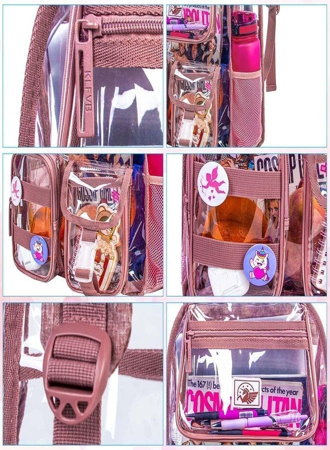 CCJPX Clear Backpack, Heavy Duty Transparent Bookbag for Girls Women, Cute School See Through Backpacks for Teens Elementary - Pink - Image 5
