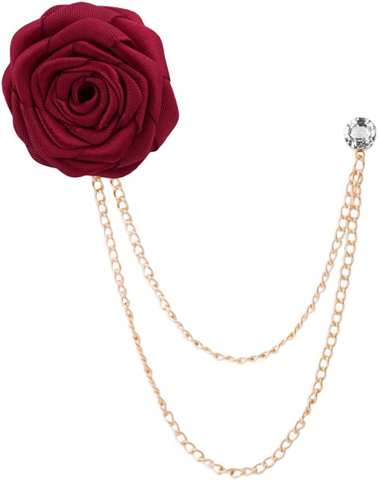 MXUHUI Fashion Bridegroom Wedding Brooches Cloth Art Hand-Made Rose Flower Brooch Lapel Pin Badge Tassel Chain Men's Suit Accessories - Image 1