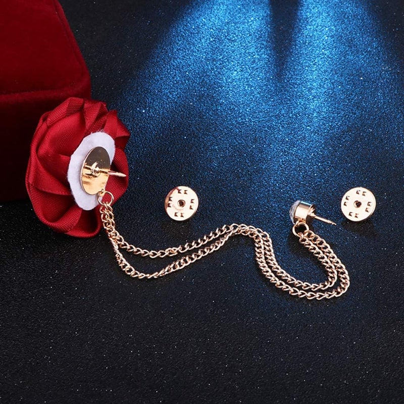 MXUHUI Fashion Bridegroom Wedding Brooches Cloth Art Hand-Made Rose Flower Brooch Lapel Pin Badge Tassel Chain Men's Suit Accessories - Image 4