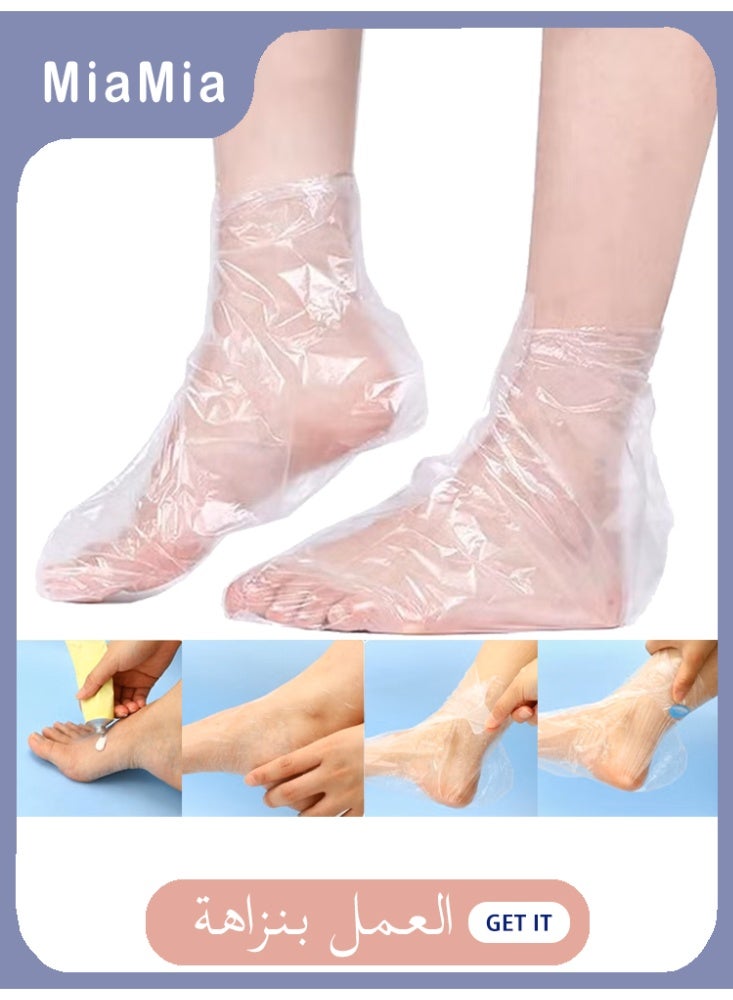 Miamia 100 Piece Clear Plastic Disposable Booties Paraffin Bath Liners for Foot Pedicure Hot Spa Wax Treatment Larger Thicker Thermal Therapy Feet Covers Bags Plastic Socks Liners - Image 1