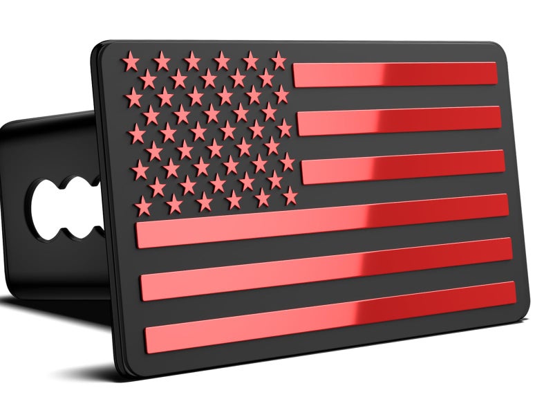 OGYE 2 Inch Trailer Hitch Cover with American Flag, Heavy Metal Trailer Hitch Cover Fit for 2 Inch Hitch Receivers,3 * 5" Red - Image 1