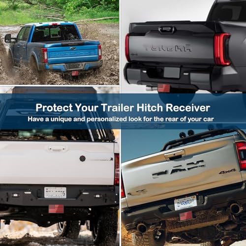 OGYE 2 Inch Trailer Hitch Cover with American Flag, Heavy Metal Trailer Hitch Cover Fit for 2 Inch Hitch Receivers,3 * 5" Red - Image 5