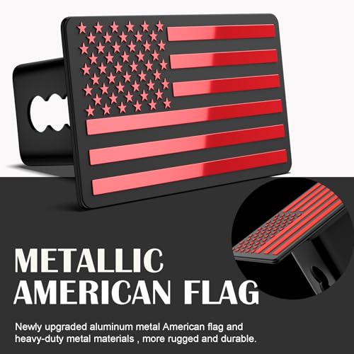 OGYE 2 Inch Trailer Hitch Cover with American Flag, Heavy Metal Trailer Hitch Cover Fit for 2 Inch Hitch Receivers,3 * 5" Red - Image 2