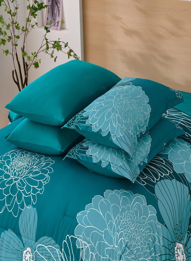 Yiran Teal Floral Comforter Set King 7 Pieces Bed in a Bag Soft Microfiber Bedding Set with 1 Comforter 1 Flat Sheet 1 Fitted Sheet 2 Pillowshams and 2 Pillowcases 104''x90'' - Image 5