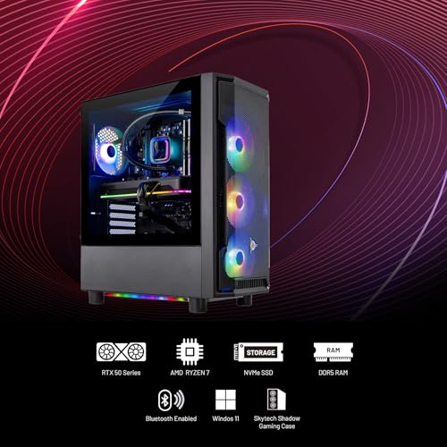 Skytech Gaming Shadow Gaming PC, AMD Ryzen 7 7800X3D 4.2GHz, NVIDIA RTX 5060 Ti 16GB, 1TB Gen4 NVMe SSD, 32GB DDR5 RAM 6000, 650W Gold PSU, 360 ARGB AIO, Wi-Fi, Win 11, Desktop - Image 2