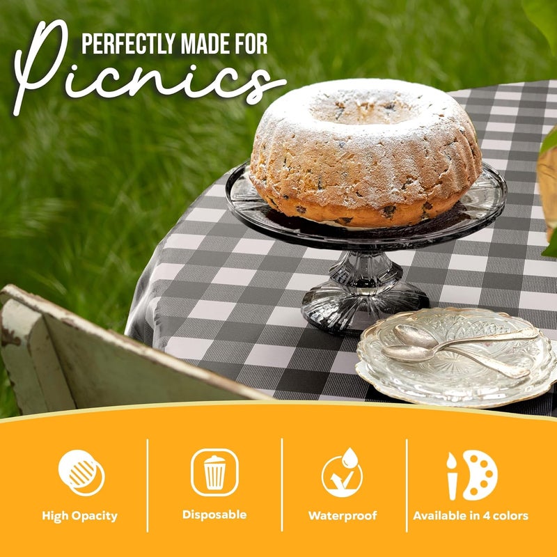 Exquisite Picnic Table Cover - 48 Pack Premium Round Plastic Tablecloth - Black & White Checkered BBQ Table Cover - Gingham Checkerboard Disposable Plastic Tablecloth 84 inch. Round - Image 5