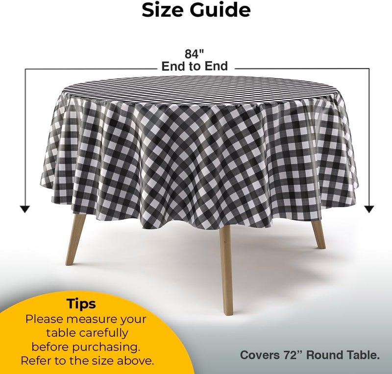 Exquisite Picnic Table Cover - 48 Pack Premium Round Plastic Tablecloth - Black & White Checkered BBQ Table Cover - Gingham Checkerboard Disposable Plastic Tablecloth 84 inch. Round - Image 2