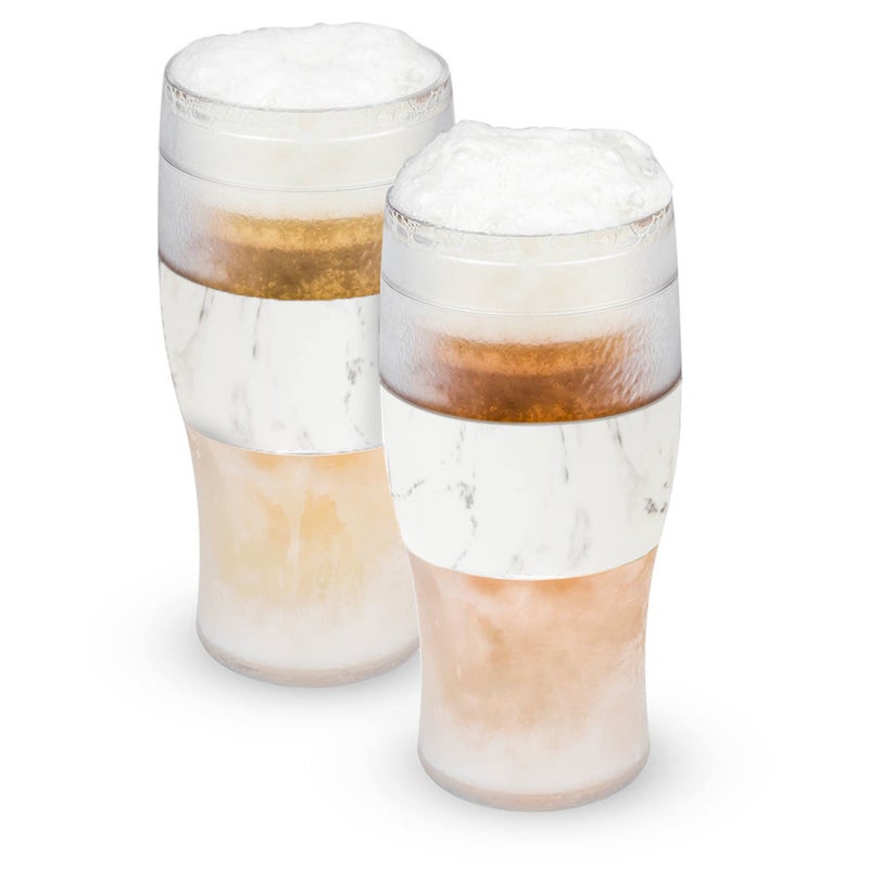 Host Freeze, Frozen Mugs, Freezable Pint Set, Beer Keep Your Drinks Cold, Double Walled Insulated Glasses, Tumbler for Iced Coffee, 16oz, Set of 2, Marble - Image 1