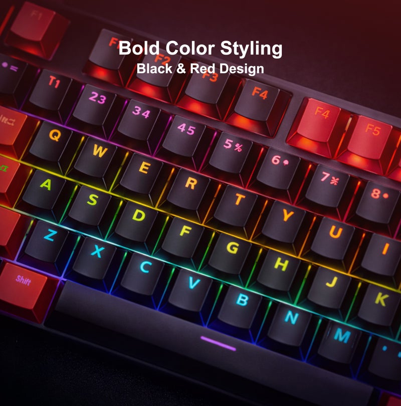 فوريف لوحة مفاتيح FOREV الميكانيكية للألعاب، 87 مفتاحًا، سلكية، بإضاءة خلفية RGB، وتقنية منع التداخل، ومفاتيح حمراء، مع كابل بطول 1.8 متر، متوافقة مع أجهزة Mac Mini وPC وMacBook - أسود مع أحمر - Image 4