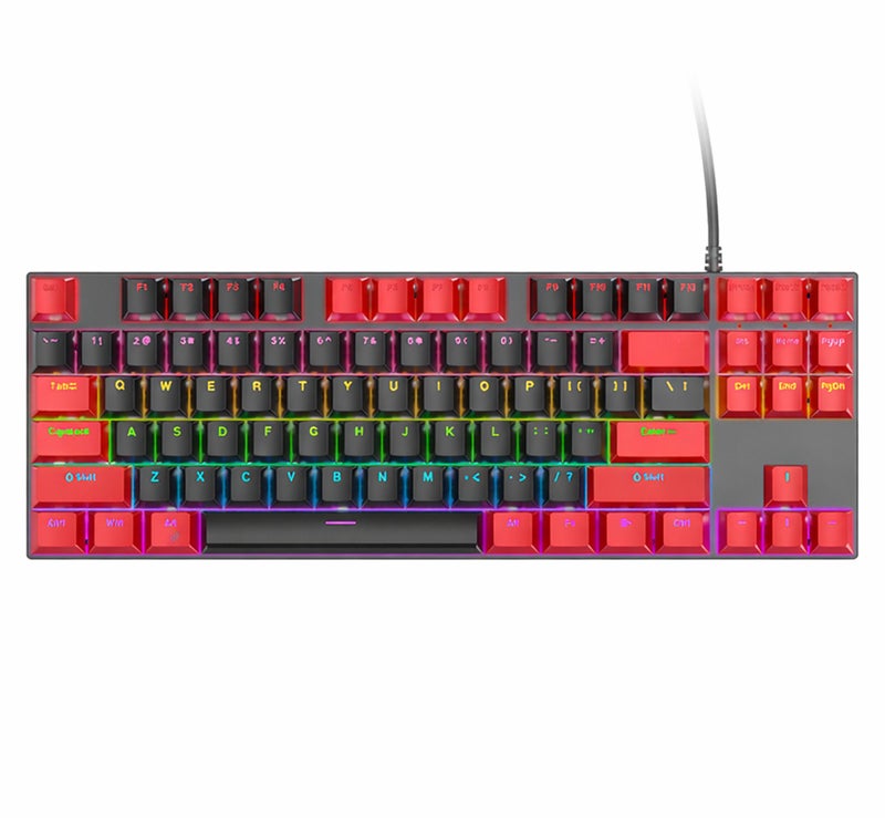 فوريف لوحة مفاتيح FOREV الميكانيكية للألعاب، 87 مفتاحًا، سلكية، بإضاءة خلفية RGB، وتقنية منع التداخل، ومفاتيح حمراء، مع كابل بطول 1.8 متر، متوافقة مع أجهزة Mac Mini وPC وMacBook - أسود مع أحمر - Image 1